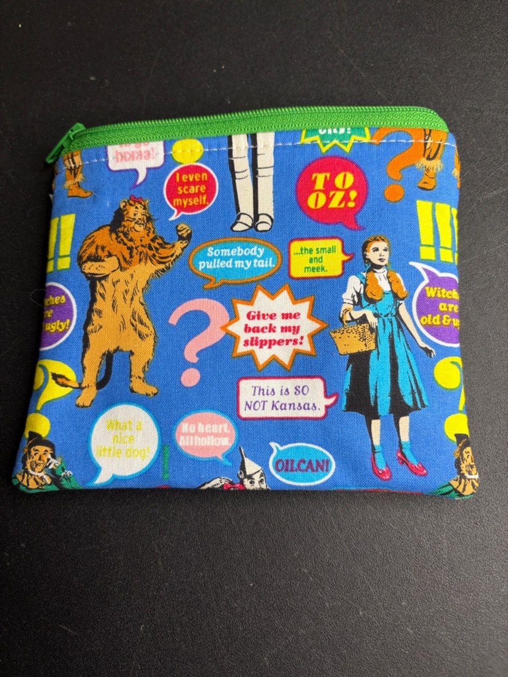Wizard of Oz Comic Panel Zipper Handmade Pouch - Blue & Green